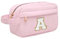 Personalisierte Initialen Make-up-Tasche, Cord-Kosmetiktasche Reise Kulturbeutel mit MetallReißverschluss Tragbare Schminktasche Damen, Weihnachts Geburtstagsgeschenk für Frau Mädchen Rosa A