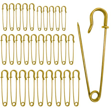 30 Stück Sicherheitsnadeln, Erhältlich in 5cm-10cm verschiedenen Sicherheitsnadele, für Kleidung Bastelarbeiten, Strapazierf Sicherheitsnadeln ﻿ (Gold)