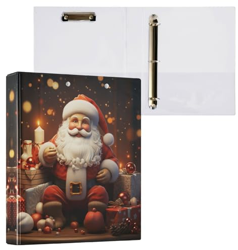Linnyio Sternenklare Weihnachten Weihnachtsmann 3 Drei-Ring-Ordner, Klemmbrett-Ordner mit Taschen, Für Schule, Büro, Lehrer