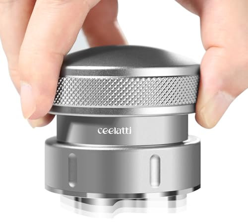 ceelatti Espresso Distributor 58mm, Schwerkraft Espresso Leveler für 58mm Kaffee Siebträger, Coffee Distributor für Barista, 304 Edelstahl Basis, 4-Klingen-Basis, Silbergrau