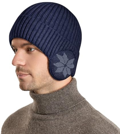 YAMEE Bonnets Tricoter Hommes avec Cache-Oreilles Chaud,Bonnets Slouch Beanie Hommes Peluche Doux,Chapeau d'hiver Femme Bonnet Tricot Coupe-Vent,Ski Hiver Chapeaux Unisexe pour Activité de Plain Air