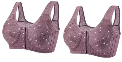 of 5,Women Comfort no Wire Bras Seamless no Show Bra Pack, Front Fastening Padded Racer Back Bras for Women UK, Front Fastening Sports Purple