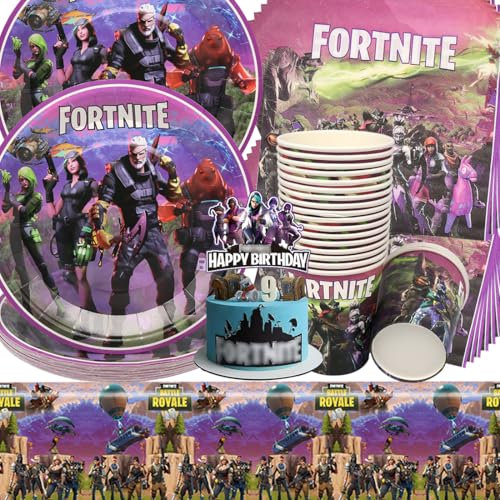 Vaisselle de Fête Anniversaire Jeu Vidéo,Doyomtoy 62 Pièces Vaisselle Papier Set Assiettes en Papier Serviettes Tasses pour Fête à Thème Jeu Vidéo Décorations Fête d'Anniversaire