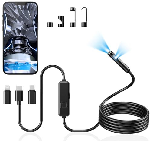 Acoath Endoscope Inspection Camera with Light, Dual-Lens 1920P HD Borescope with 8 LED Lights, IP67 Waterproof Flexible Tools, 3M Semi-Rigid Snake Drain Garage Camera for Android & iOS