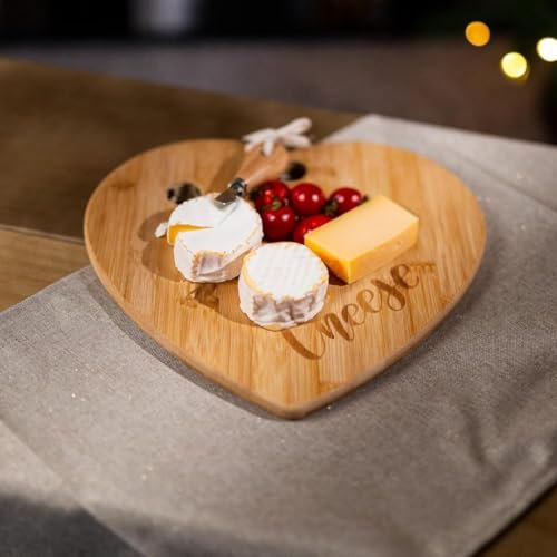 Marco Paul Heart Shaped Two Sided Cheese Board Gift Set Charcuterie Boards Wooden Serving Tray Platter Fruits Cracker Meat Snacks Board Platter Wooden Cheese Board House Warming Gifts New Home
