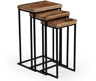iAnanas | 3er Set Rustikale Beistelltische – Vormontiert & Einsatzbereit | Satztisch/Blumenständer – Holz & Metall Industrial Stil – Platzsparend & Dekorativ für Wohnzimmer, Terrasse, Balkon