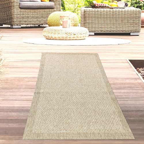 CARPETIA Teppich Outdoor Wohnzimmer Läufer Flur Terasse Garten strapazierfähig leicht zu pflegen mit einfarbigem Muster in Beige, 80 x 150 cm