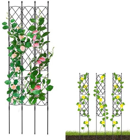 Panneaux de treillis de jardin en métal pour plantes grimpantes, cadre d'escalade noir de 135 cm de haut, pour vignes, roses, fleurs et légumes – Durable et élégant