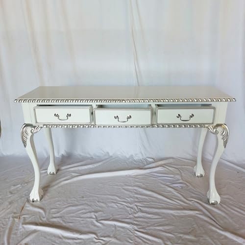 Kunibert Antiker Barock Sekretär Louis Seize Farbe: Weiß mit Silber Schreibtisch Schminktisch Länge135xHöhe76xBreite43cm Nr.9