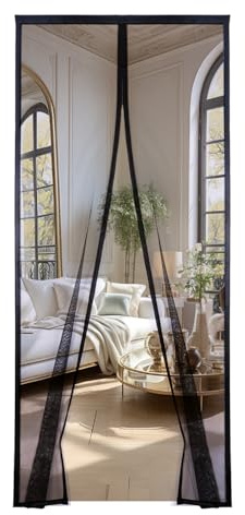 AQKaki Zanzariera Magnetica, Tenda Zanzariera Porta Finestra | 120x230cm Nero Poliestere Colore Puro Maglia Fine Zanzariere Magnetiche Porte Ampia Visuale per Porte d'ingresso Soggiorno