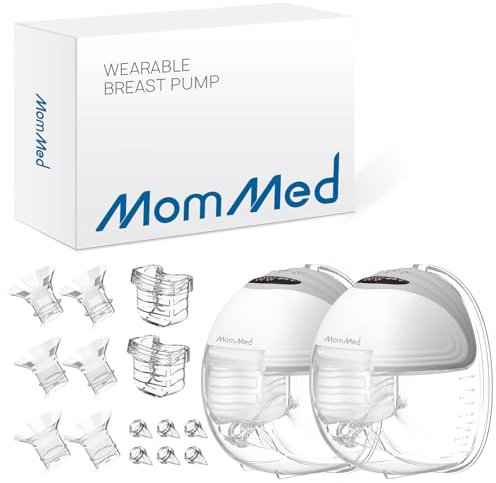 MOMMED Milchpumpen, Milchpumpe Elektrisch Tragbar mit 3 Modi und 12 Leistung, Auslaufsichere und Geräuscharme 24 mm Milchpumpe Elektrisch Doppel, inklusive 17/19/21 mm Flanscheinsätze, Grau