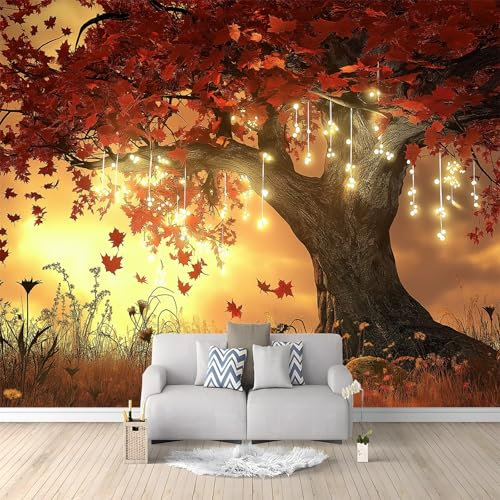 Papier Peint Panoramique Arbre De Feuille D'Érable De Paysage D'Automne 250x175 cm Papier Peint Intissé Mural, Poster Geant Mural 3D, pour Salon Chambre d'enfants restaurant Décoration Murale