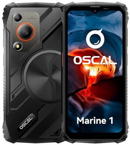 OSCAL Marine 1 Outdoor Handy Ohne Vertrag Android 15, 12GB+128GB/2TB TF Outdoor Smartphone, 6.56 HD+ 90Hz, 16MP+8MP AI Kamera Baustellenhandy 13,5 mm ultradünn, Dual 4G SIM/Face ID/GPS/IP68/I69K/NFC