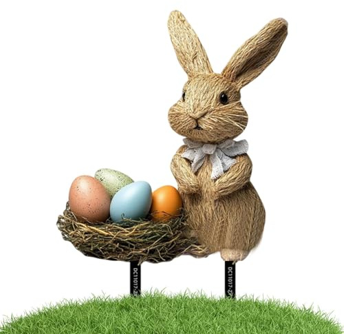 Gartenpfahl für Osterhasen, Gartendekoration, Osterhasen-Eierspieß | - -Schilder für Garten, Dekoration im Freien, Pfähle zur Dekoration D