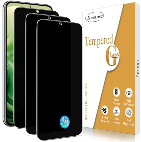 Kesuwe [3 Piezas] Protector Pantalla de Privacidad para Samsung Galaxy S23 Plus, Compatible Huellas Dactilares ID, Anti Espía, Antiarañazos, Antihuellas, Sin Burbujas
