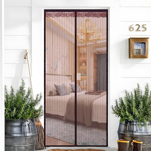 Cortina Mosquitera Magnética para Puertas, Mosquitera Puerta a Prueba Mosquito Insecto, Balcón Salón Terraza Fly Curtains for Door Atrapa Moscas, Exterior Cortina Antimosquitos (Marrón, 90x200cm)