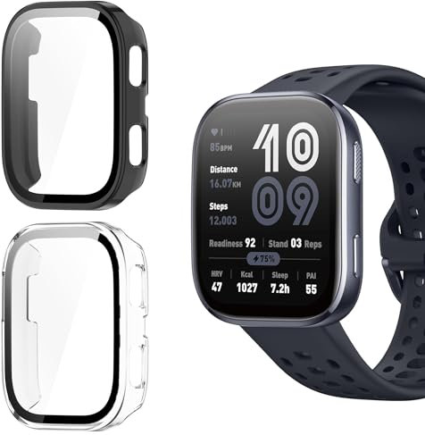 Natbok 2 Pezzi Custodia Cover per Amazfit Bip 6 46mm Pellicola Protettiva Vetro Temperato,PC Shell AntiGraffio Protettiva Custodia,Antiurto, Sottile, Amazfit Bip 6 Cover