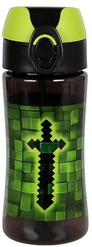 sarcia.eu PIXEL BOUTEILLE D'EAU avec embout POUR joueur GAMER, BOUTEILLE SCOLAIRE EN TRITAN pour garçon 450ml (Noir Pixel)