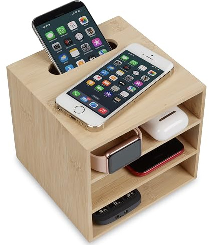 cubix Handy-Aufbewahrung, Handy-Ladestation, Handy-Organizer, Dockingstation für Handys, Smartphones, iWatch, earPods etc. bambus