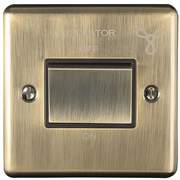 Kooples Hardware Enhance Decorative Fan Isolator Switch Black Trim Brushed Chrome Screwed Wall Plate UK (Antique Brass)