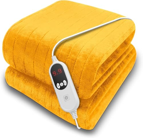 Purus Heated Throw Electric Blanket, 9 Heat Settings, 12HR Timer, Gold | Large 180 x 130cm microfleece heated throw with 9 heat settings, 12HR timer, detachable controller and 2m cable.