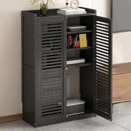 XCLOOZGL Bambus WLAN-Router-Aufbewahrungsschrank Stand-Router-Aufbewahrungsbox Freistehender WiFi-Geräte Schrank-Organizer Versteckter Schrank Für Zuhause Und Büro,Schwarz,59 * 25 * 97cm