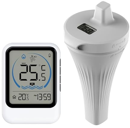 Pool Thermometer Funk, Digital Poolthermometer Schwimmend mit Wasserdicht | Kabelloses Wasserthermometer mit Großem LCD-Display, für Pool, Schwimmbad, Teich, Aquarium und Badewanne