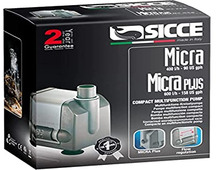 Pompa di Ricircolo dell'Acqua - Modello Micra Plus - Potenza di 6 W - Portata Massima di 400 L/h - Design Sommerso - Spugna per Filtraggio - Funzionamento Silenzioso - Sicce