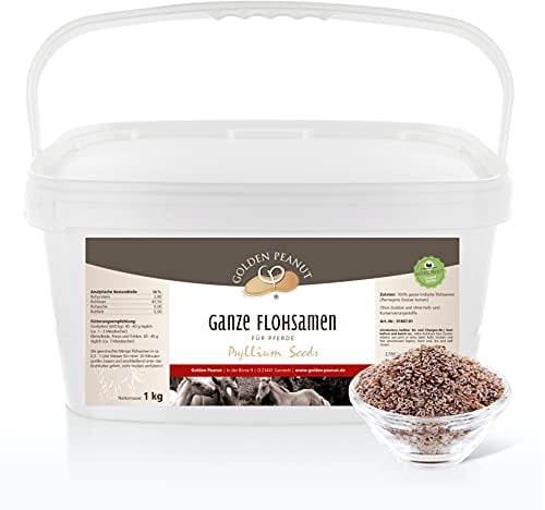 GOLDEN PEANUT ganze Flohsamen 99% Reinheit für Pferde 1 kg Eimer