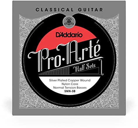 D’Addario Guitar Strings - Pro-Arte Nylon Guitar Strings - SNN-3B - Classical Guitar Strings - Half Sets, Normal Tension, Silver Plated Copper-Nylon Core