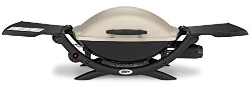 Weber Q2000 Barbacoa de Gas, Parrilla de 54 x 39 cm, portátil, 1 Quemador, mesas Laterales Plegables, Parrilla de Hierro Fundido esmaltado Dividida en 2 Partes - Titanio (53060049)