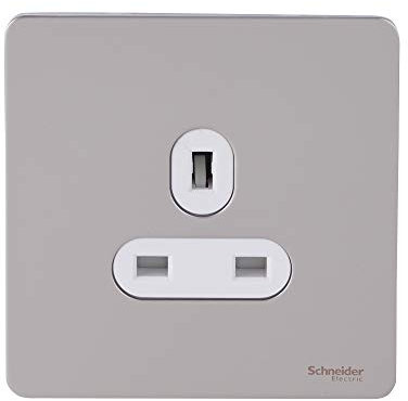 Schneider Electric Ultimate Screwless Flat Plate - Single Unswitched Power Socket, 13A, GU3450WPN, Pearl Nickel with White Insert