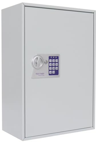 Rottner Schlüsselschrank S 250 Elektronikschloss Notöffnung Lichtgrau schwenkbares Schlüsselregister Hakenleisten verstellbar 250 Schlüsselanhänger gratis Montagematerial inkl. (HxBxT) 550 x 380 x 205, Hellgrau
