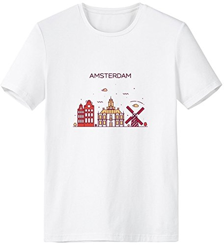 DIYthinker Amsterdam Niederlande Wohnung Zeichen Muster Rundhals Weißes T-Shirt Frühling und Sommer Tagless Komfort-Baumwollsport-T-Shirts X-Large Weiss
