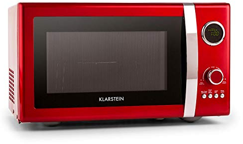 Klarstein Fine Dinesty - Four Micro-ondes, Fonction grill de 1000W, 12 programmes, 800W, Minuterie, Trois modes, Plateau tournant, Ecran digital, 23L de capacité, Rouge
