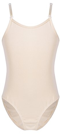 iEFiEL Mädchen Balletttrikot Ballett Body Ballettanzug Kinder mit Spaghettiträgern Turnanzug Tanzbody Unterwäsche (und EIN Paar transparenter Schultergürte) Hautfarben 140-152