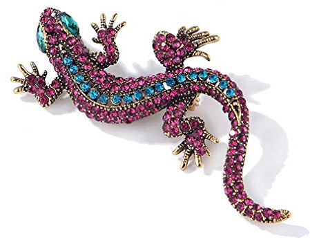 YAZILIND rétro Broche en épingle à Cheveux Broche lézard en Alliage Strass Hommes et Femmes vêtements Accessoires Corsage Bijoux Rose Rouge