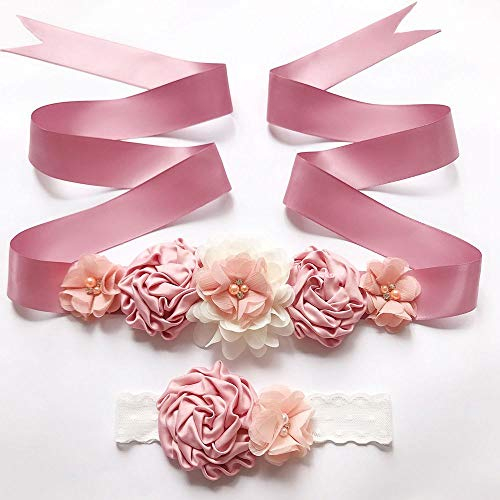LUMoony Stirnband Kleid Gürtel Set,Brautjungfer Schärpe Floral Gürtel,Blume Gürtel Für Frauen Mädchen Blume Stil Braut Prom Kleid Zubehör