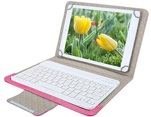 Dilwe1 Teclado Bluetooth para Tableta de 10 Pulgadas, Teclado inalámbrico con Funda de Cuero PU, Teclado Universal portátil 2 en 1 para Tableta/teléfono móvil con Pantalla Enorme