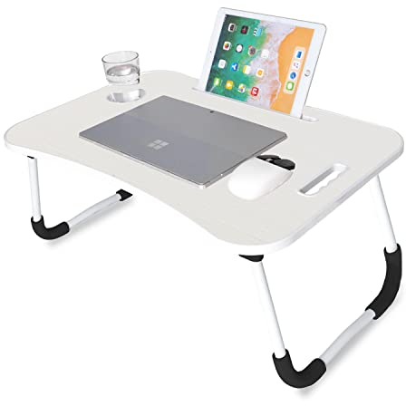 unycos - Betttablett Klappbar, Frühstückstablett mit Griff und Getränkehalter, Serviertisch, Ideal für Lesen und Arbeiten, Auch als Lapdesk Verwendbar 60x40x26 cm (Knochenweiß ohne Schublade)