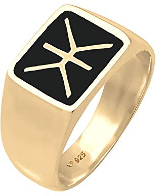 Kuzzoi Siegelring Herrenring, massiver Ring (14 mm) für Herren in 925 Sterling Silber vergoldet, Edles Emaille Logo schwarz, Goldener Ring für Männer, Ringgröße 66, 0602521521_66