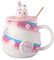 KEYIGOU Cute Coffee Mug Funny Rabbit Cups Ceramic Tea cup with Lid Kawaii Bunny Stuff Gifts for Kids Women Friends