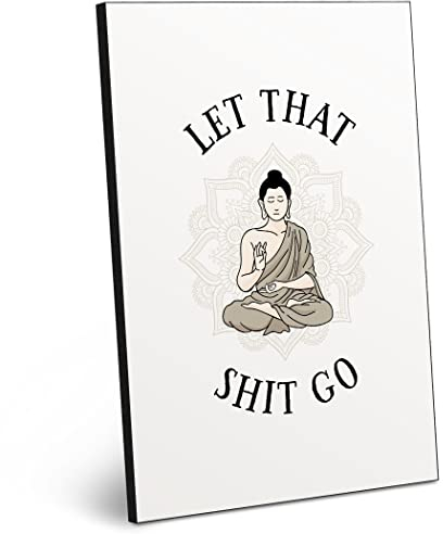 ARTFAVES® Holzbild mit Spruch - Let That Shit go | modernes Holzschild schwarz-Weiss zur Dekoration oder als Geschenk zum Thema Bad/Badezimmer/WC/Toilette/Spiritualität/witzig