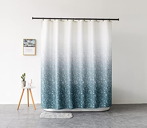 M&W DAS DESIGN Duschvorhang Farbverlauf hellgelb weiß nach blau grau Pflanzen Badezimmer Textil Blumen Vorhang Schimmelresistent waschbar Blätter inkl. 12 C-Ringe Gewicht unten 180x200cm(BxH)