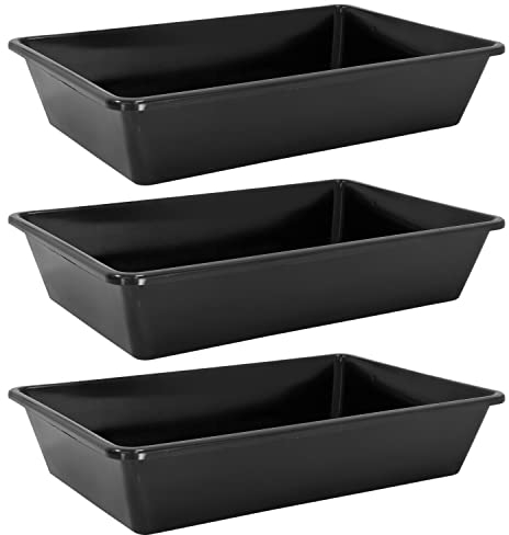 Petigi 3X Wanne aus Kunststoff Plastik Schüssel 20 L Staubbad Sandbad Plastikwanne Fusswanne Badewanne Kunststoffwanne eckig 60x40x12 cm Schwarz Aufbewahrung