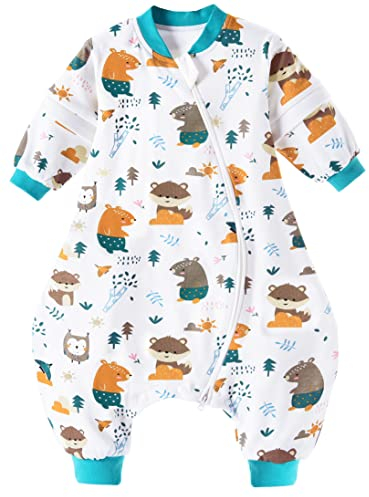 Chilsuessy Baby Ganzjahres Schlafsack Mit Abnehmbaren Ärmeln und Füßen - 1.5 Tog, 100% Baumwolle, Dschungel Tiere Muster - Für Baby Höhe 100-110cm