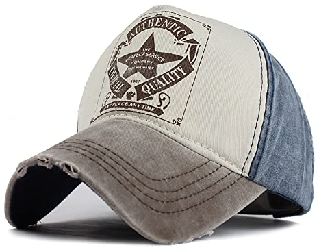 YULOONG Vintage Baseball Cap Washed Denim Trucker Hut Mode Pentagramm Sternmuster Outdoor Sonnenhut 100% Baumwolle Unisex A