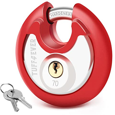 Tuff4ever Padlock Outdoor Heavy Duty Waterproof, Gate Shed Padlock Weatherproof Outdoor Stainless Steel - Red Rubber Bumper