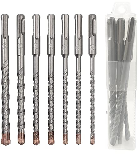 CAVATINY 7tlg SDS Plus Bohrer Set - SDS Hammerbohrer für beton, ziegel, zement, stein mit 4 Schneiden - inkl. Größen 5,6,6,8,8,10,12mm - SDS Plus-Schaft passend für Bohrhammer