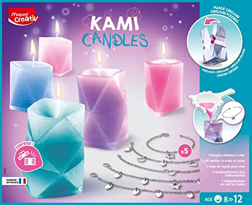 Maped Creativ – Kami Candles – Set zum Herstellen von Origami-Kerzen mit Überraschungen Schmuck – hergestellt in Frankreich – Bastelzeit für Kinder ab 8 Jahren, mehrfarbig